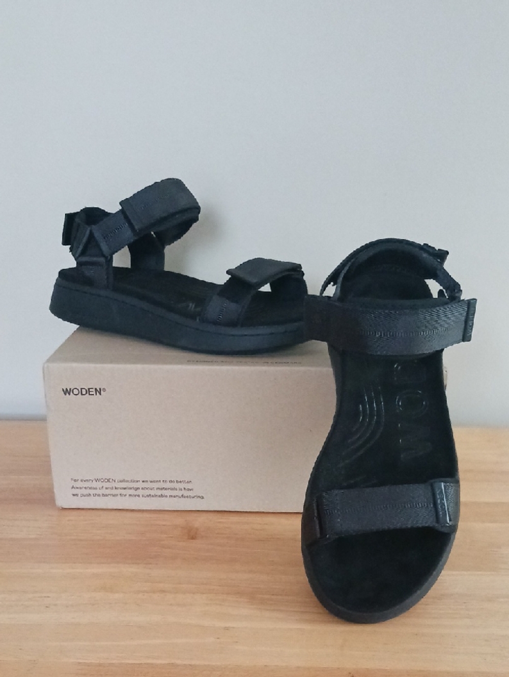 Woden Line Black Sport Sandals Size 36 NIB